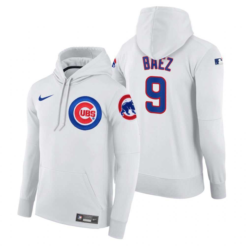 Men Chicago Cubs 9 Baez white home hoodie 2021 MLB Nike Jerseys
